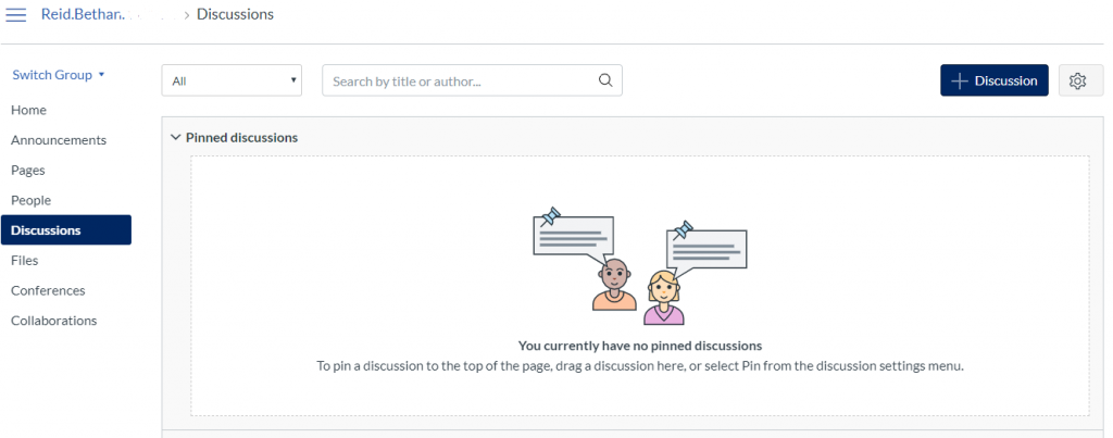 Discussions area within private group