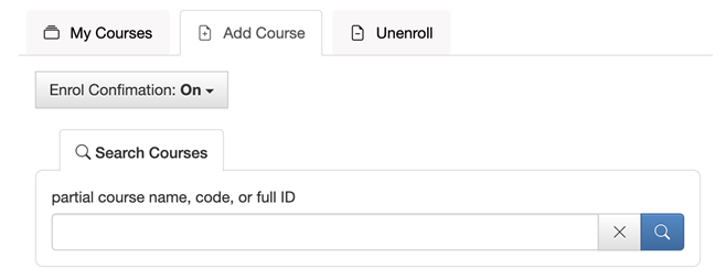 Add courses via the 'add course tab' in my canvas admin. Type your code into the box to search for your course.