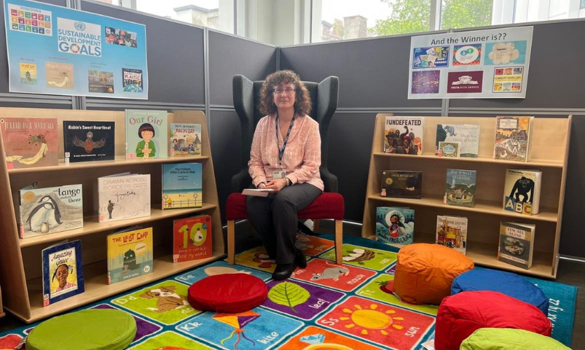 LJMU Librarian Jackie Healey in the Children's Reading Corner